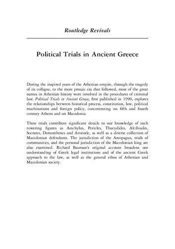 Political Trials In Ancient Greece 2013 Ed Richard A Bauman