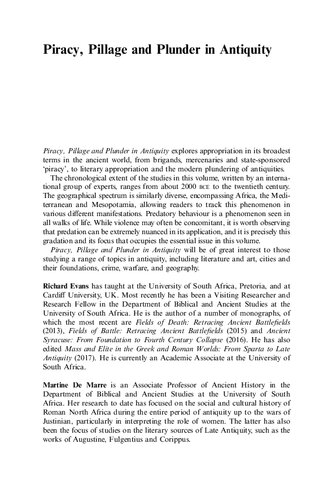 Piracy Pillage And Plunder In Antiquity Appropriation And The Ancient World Richard Evans Martine De Marre