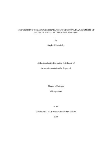 Modernizing The Moshav Israels Sociological Management Of Mizrahi Jewish Settlement 19481967 Stepha Velednitsky