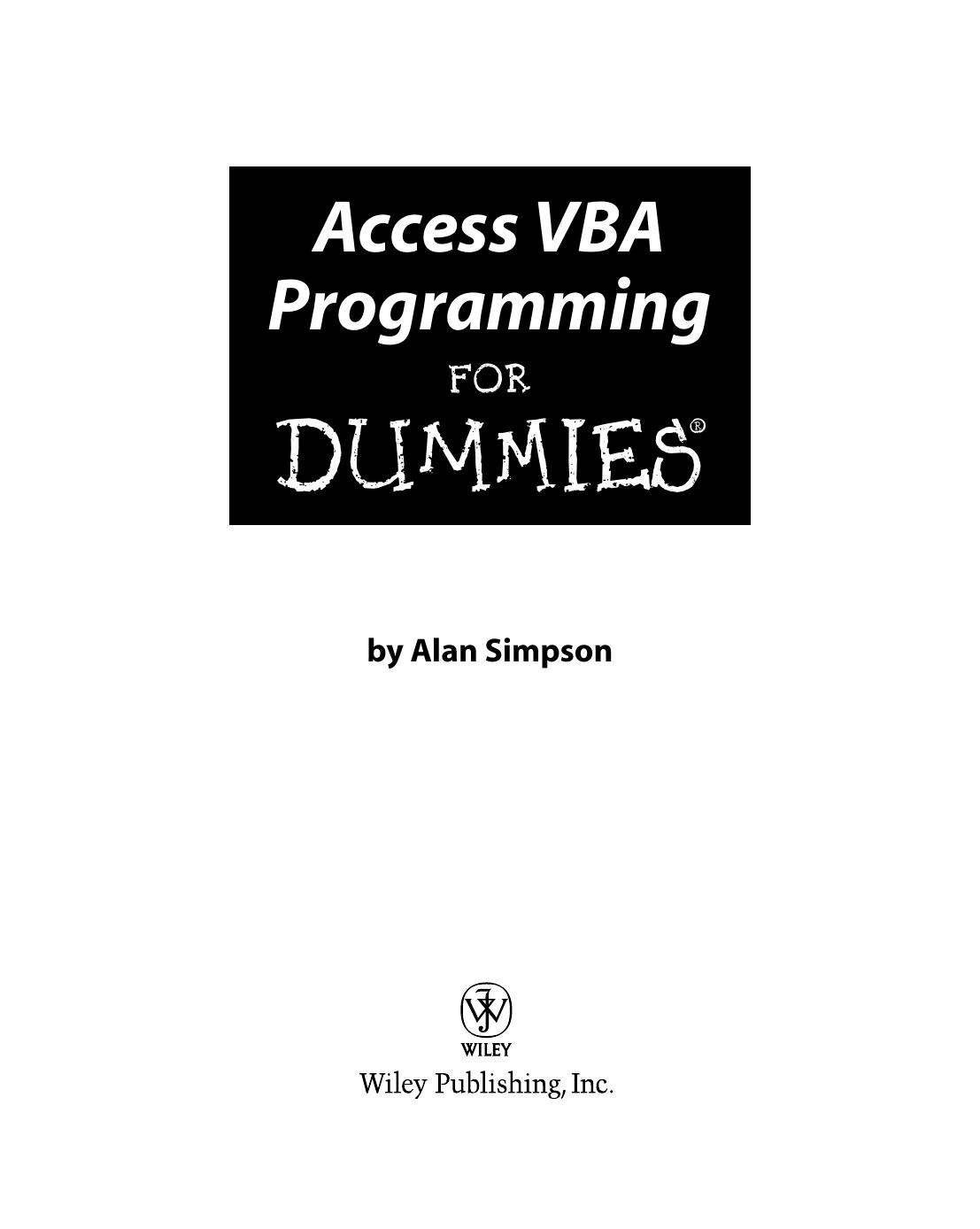 Access Vba Programming For Dummies Alan Simpson