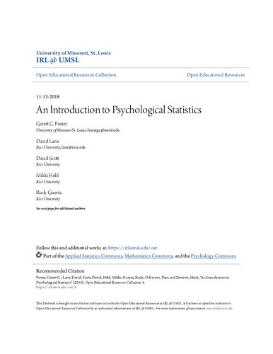 An Introduction To Psychological Statistics Garett C Foster