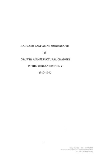 Growth And Structural Changes In The Korean Economy 19101940 Sangchul Suh