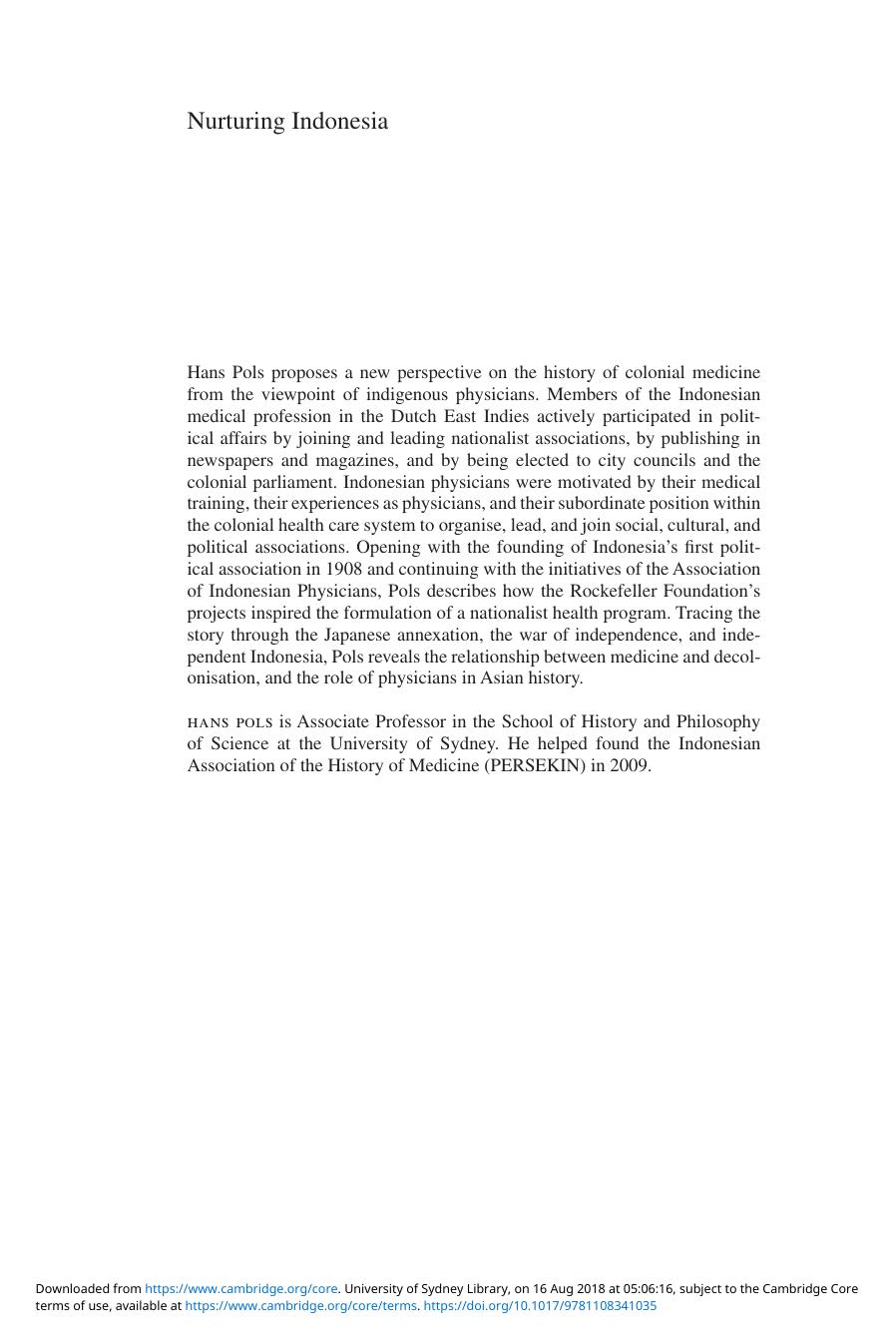 Nurturing Indonesia Medicine And Decolonisation In The Dutch Eastindies Hans Pols