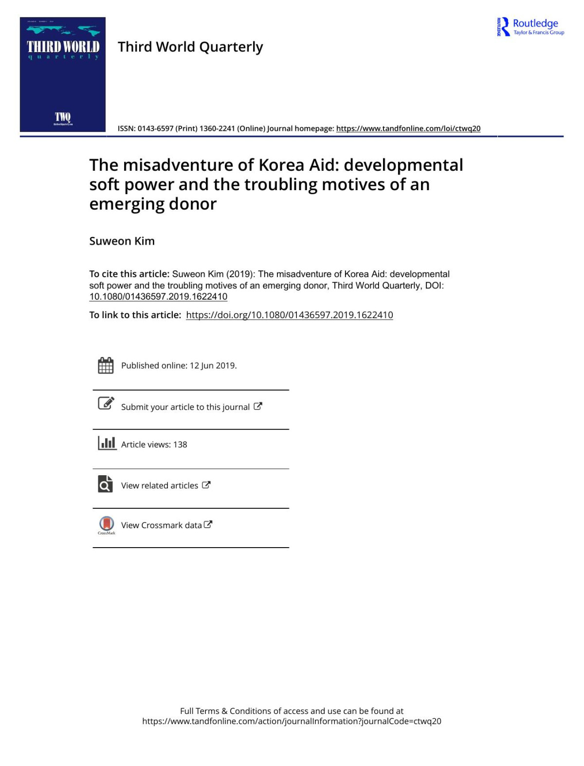 The Misadventure Of Korea Aid Developmental Soft Power And The Troubling Motives Of An Emerging Donor Kim Suweon