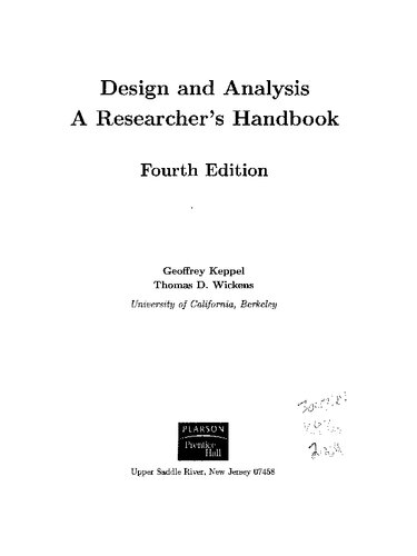 Design And Analysis A Researchers Handbook 4th Edition Geoffrey Keppel