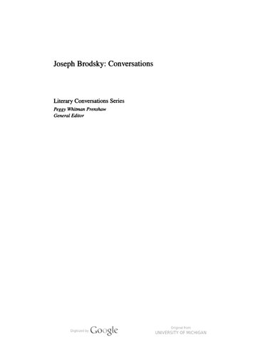Joseph Brodsky Conversations Joseph Brodsky Cynthia L Haven Editor