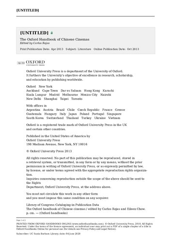 The Oxford Handbook Of Chinese Cinemas Carlos Rojas Editor