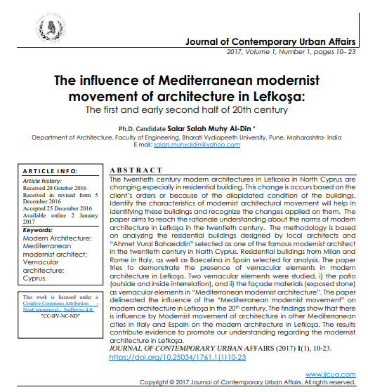 The Influence Of Mediterranean Modernist Movement Of Architecture In Lefkoa 1st Edition Phd Candidate Salar Salah Muhy Aldin Department Of Architecture