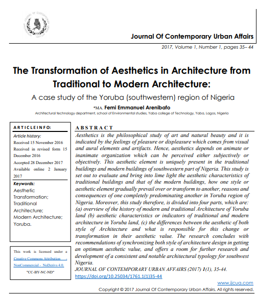 The Transformation Of Aesthetics In Architecture From Traditional To Modern Architecture 1st Edition Ma Femi Emmanuel Arenibafo Architectural Technology Department