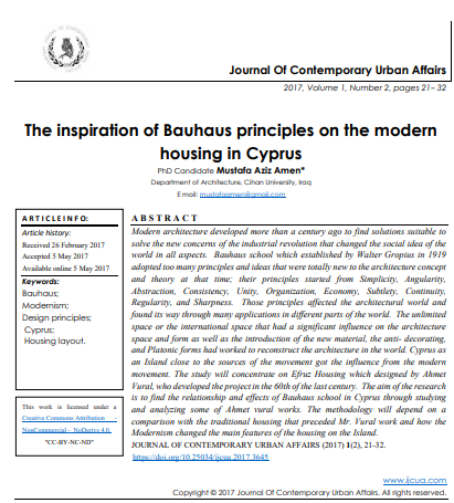 The Inspiration Of Bauhaus Principles On The Modern Housing In Cyprus Journal Of Contemporary Urban Affairs 2nd Edition Mustafa Aziz Amen