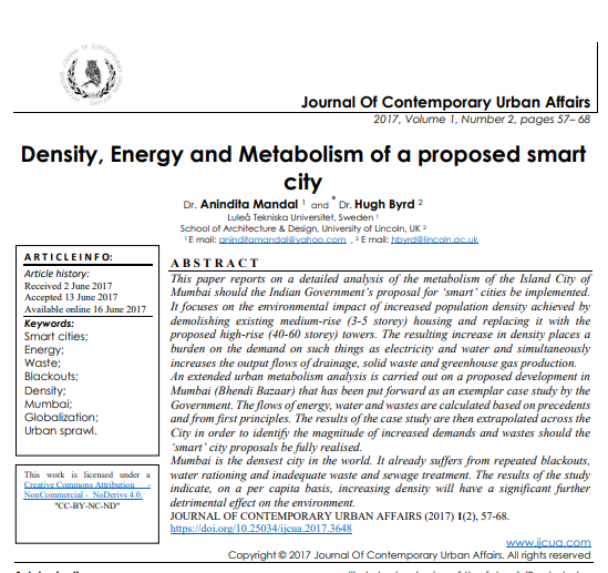 Density Energy And Metabolism Of A Proposed Smart City 2nd Edition Dr Anindita Mandal And