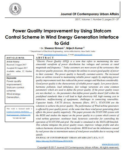 Power Quality Improvement By Using Statcom Control Scheme In Wind Energy Generation Interface To Grid 3rd Edition Dr Sheeraz Kirmani