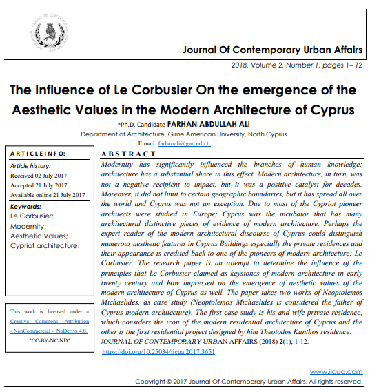 The Influence Of Le Corbusier On The Emergence Of The Aesthetic Values In The Modern Architecture Of Cyprus 1st Edition Phd Candidate Farhan Abdullah Ali
