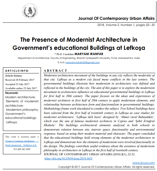 The Presence Of Modernist Architecture In Governments Educational Buildings At Lefkoa 1st Edition Phd Candidate Maryam Iranfar