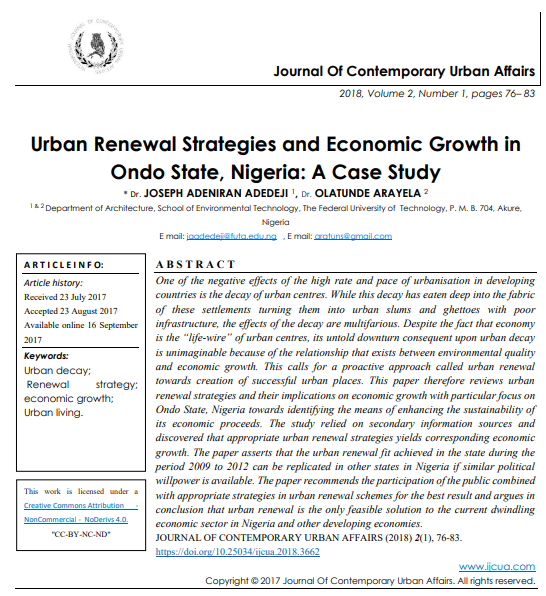 Urban Renewal Strategies And Economic Growth In Ondo State Nigeria A Case Study 1st Edition Dr Joseph Adeniran Adedeji 1