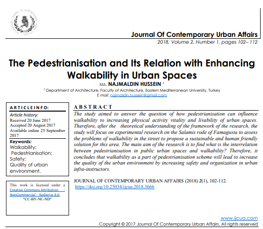 The Pedestrianisation And Its Relation With Enhancing Walkability In Urban Spaces 1st Edition Ma Najmaldin Hussein 1 1 Department Of Architecture