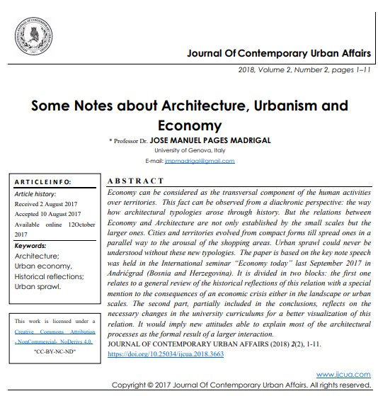 Some Notes About Architecture Urbanism And Economy 1st Edition Professor Dr Jose Manuel Pages Madrigal University Of Genova