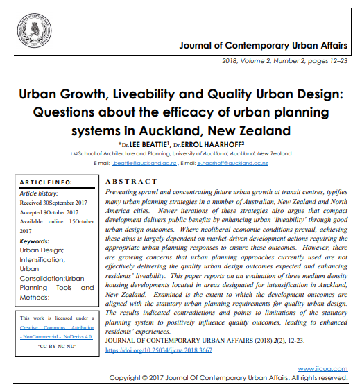 Urban Growth Liveability And Quality Urban Design Questions About The Efficacy Of Urban Planning Systems In Auckland New Zealand 2nd Edition Drlee Beattie