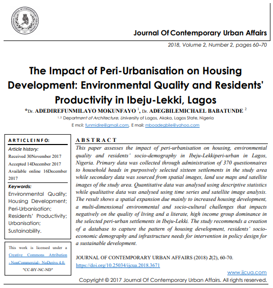 The Impact Of Periurbanisation On Housing Development Environmental Quality And Residents Productivity In Ibejulekki Lagos 2nd Edition Dr Adedirefunmilayo Mokunfayo