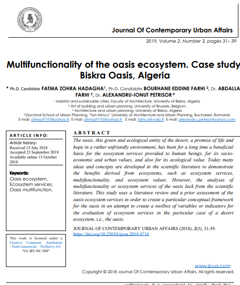 Multifunctionality Of The Oasis Ecosystem Case Study Biskra Oasis Algeria 3rd Edition Phd Candidate Fatma Zohra Hadagha