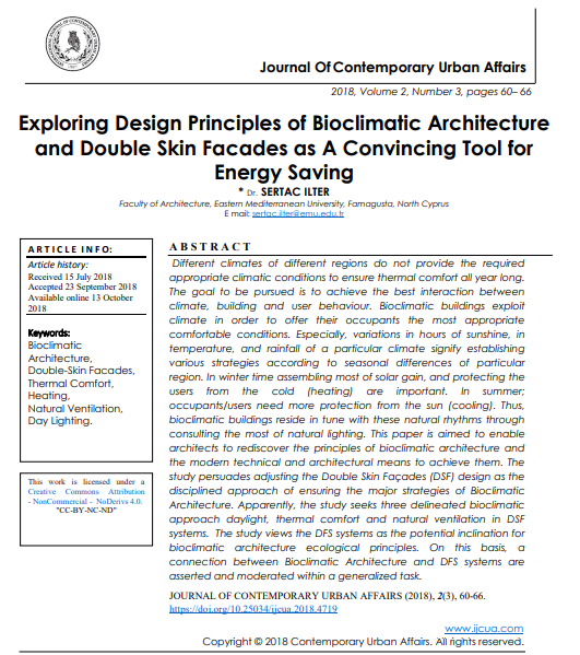 Exploring Design Principles Of Bioclimatic Architecture And Double Skin Facades As A Convincing Tool For Energy Saving 3rd Edition Dr Sertac Ilter