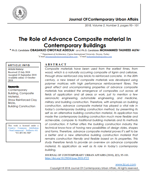 The Role Of Advance Composite Material In Contemporary Buildings 3rd Edition Phd Candidate Obasanjo Owoyale Adeola And Phd Candidate Mohammed Tauheed Alfa
