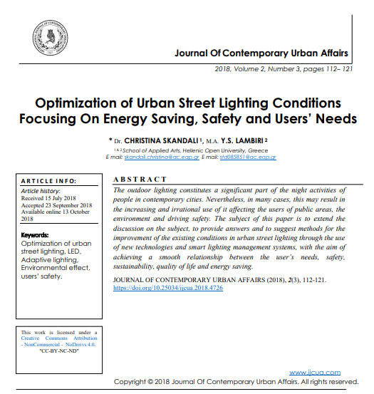 Optimization Of Urban Street Lighting Conditions Focusing On Energy Saving Safety And Users Needs 3rd Edition Dr Christina Skandali