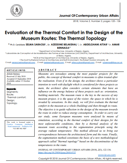 Evaluation Of The Thermal Comfort In The Design Of The Museum Routes The Thermal Topology 3rd Edition Phd Candidate Selma Saraoui1