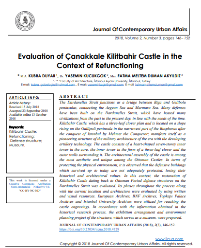 Evaluation Of Anakkale Kilitbahir Castle In The Context Of Refunctioning 3rd Edition Ma Kubra Duyar