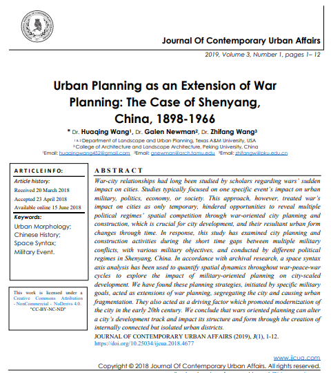Urban Planning As An Extension Of War Planning The Case Of Shenyang China 18981966 1st Edition Dr Huaqing Wang