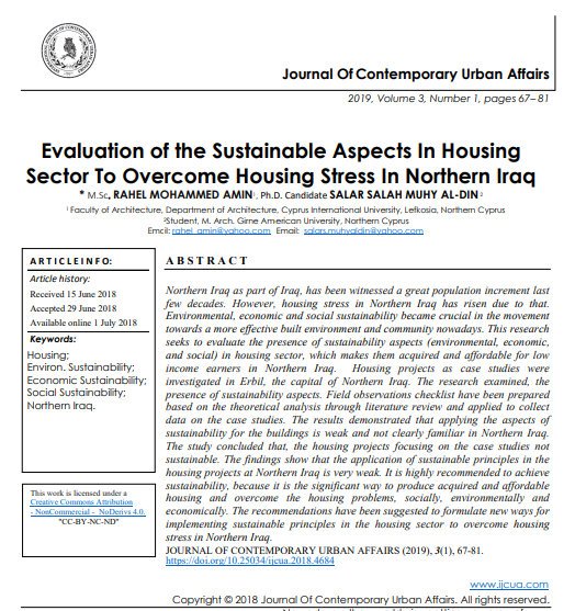 Evaluation Of The Sustainable Aspects In Housing Sector To Overcome Housing Stress In Northern Iraq 1st Edition Msc Rahel Mohammed Amin