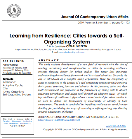 Learning From Resilience Cities Towards A Selforganizing System 1st Edition Phd Candidate Cemaliye Eken