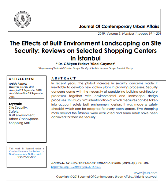 The Effects Of Built Environment Landscaping On Site Security Reviews On Selected Shopping Centers In Stanbul Dr Gken Firdevs Ycel Caymaz