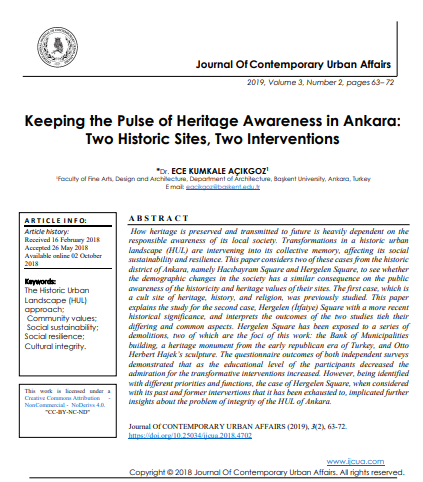 Keeping The Pulse Of Heritage Awareness In Ankara Two Historic Sites Two Interventions 2nd Edition Dr Ece Kumkale Aikgoz