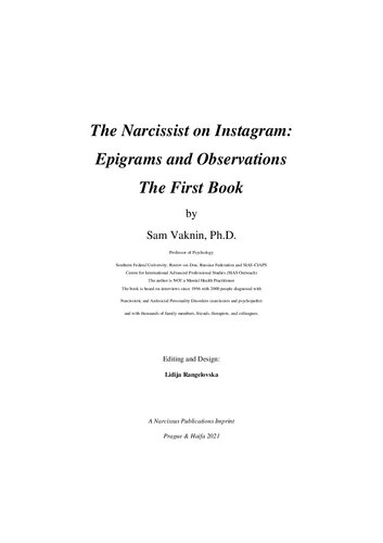 The Narcissist On Instagram Epigrams And Observations First Book Sam Vaknin