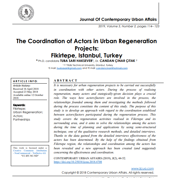 The Coordination Of Actors In Urban Regeneration Projects Fikirtepe Istanbul Turkey 2nd Edition Phd Candidate Tuba Sari Haksever
