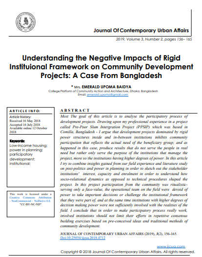 Understanding The Negative Impacts Of Rigid Instituional Framework On Community Development Projects A Case From Bangladesh 2nd Edition Mrs Emerald Upoma Baidya