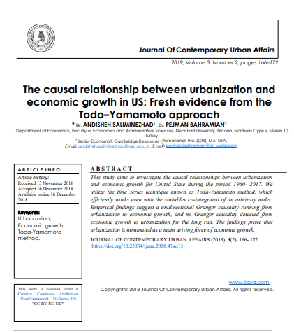 The Causal Relationship Between Urbanization And Economic Growth In Us Fresh Evidence From The Todayamamoto Approach 2nd Edition Dr Andisheh Saliminezhad