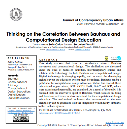 Thinking On The Correlation Between Bauhaus And Computational Design Education Journal Of Contemporary Urban Affairs 3rd Edition Selin Oktan