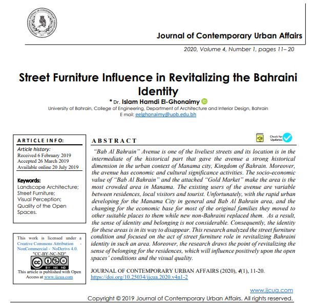 Street Furniture Influence In Revitalizing The Bahraini Identity 1st Edition Dr Islam Hamdi Elghonaimy