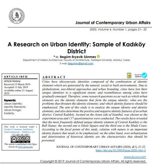 A Research On Urban Identity Sample Of Kadky District 1st Edition Dr Begm Erevik Snmez