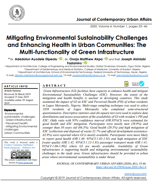 Mitigating Environmental Sustainability Challenges And Enhancing Health In Urban Communities The Multifunctionality Of Green Infrastructure 1st Edition Dr Adedotun Ayodele Dipeolu