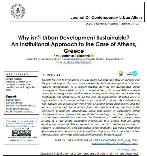 Why Isnt Urban Development Sustainable An Institutional Approach To The Case Of Athens Greece 1st Edition Msc Antonios Tsiligiannis