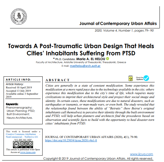 Towards A Posttraumatic Urban Design That Heals Cities Inhabitants Suffering From Ptsd 1st Edition Phd Candidate Maria A El Helou