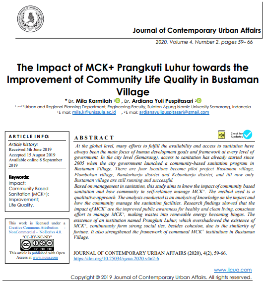 The Impact Of Mck Prangkuti Luhur Towards The Improvement Of Community Life Quality In Bustaman Village 2nd Edition Dr Mila Karmilah