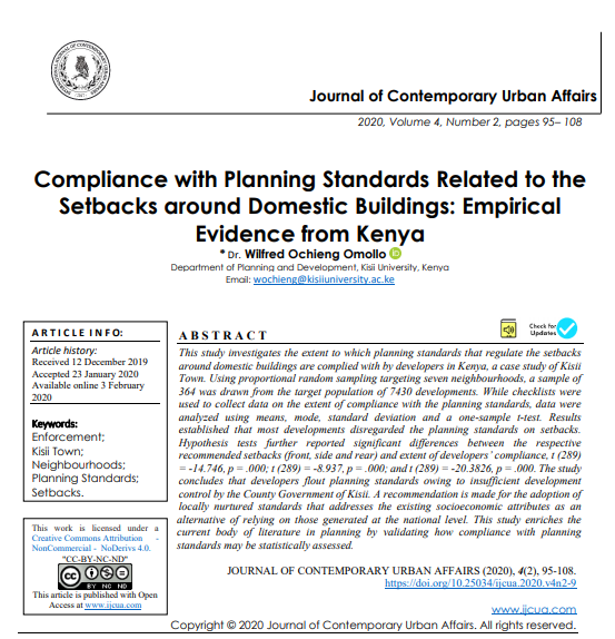 Compliance With Planning Standards Related To The Setbacks Around Domestic Buildings Empirical Evidence From Kenya 2nd Edition Dr Wilfred Ochieng Omollo
