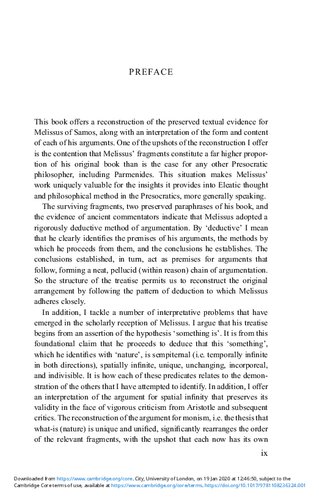 Melissus And Eleatic Monism Benjamin Harriman