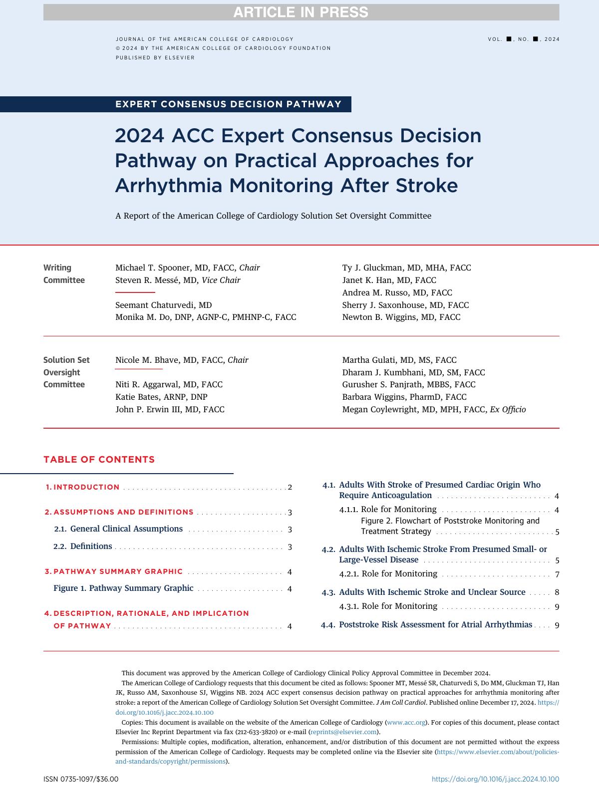 2024 Acc Expert Consensus Decision Pathway On Practical Approaches For Arrhythmia Monitoring After Stroke American College Of Cardiology Foundation