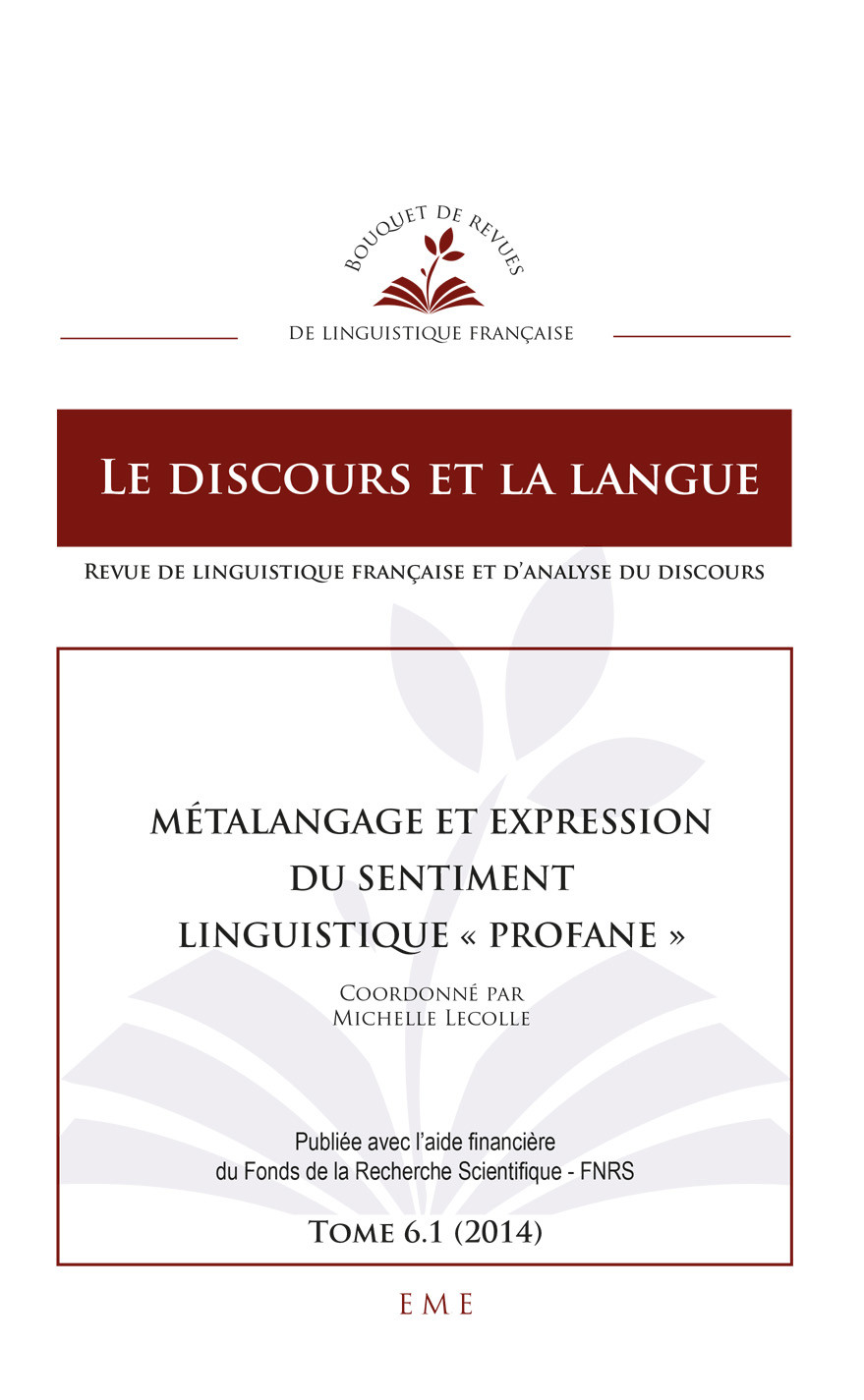 Mtalangage Et Expression Du Sentiment Linguistique Profane Michelle Lecolle