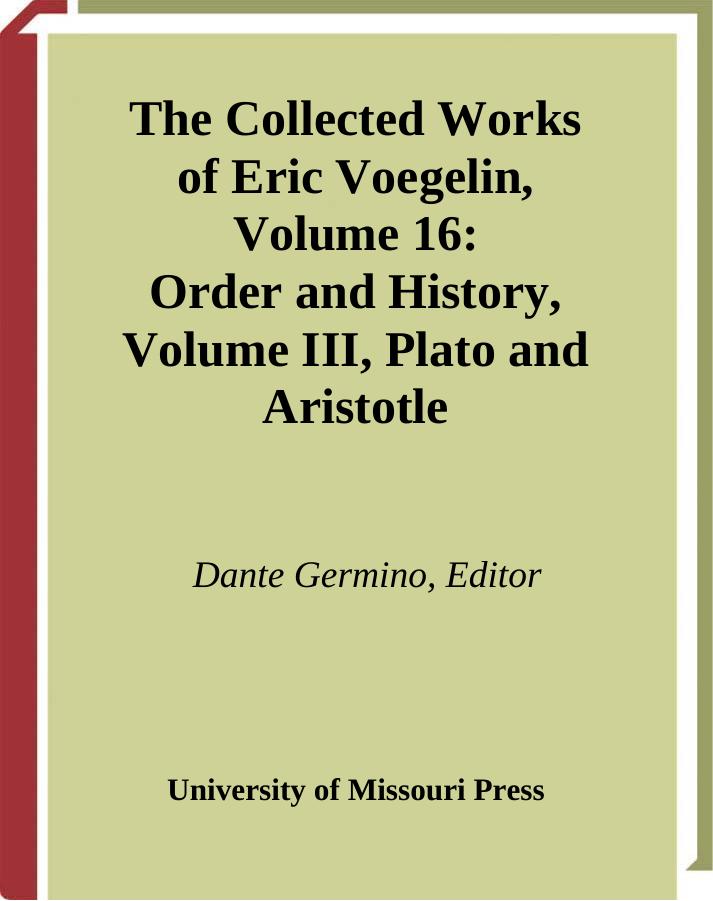Order And History Volume 3 Plato And Aristotle Eric Voegelin